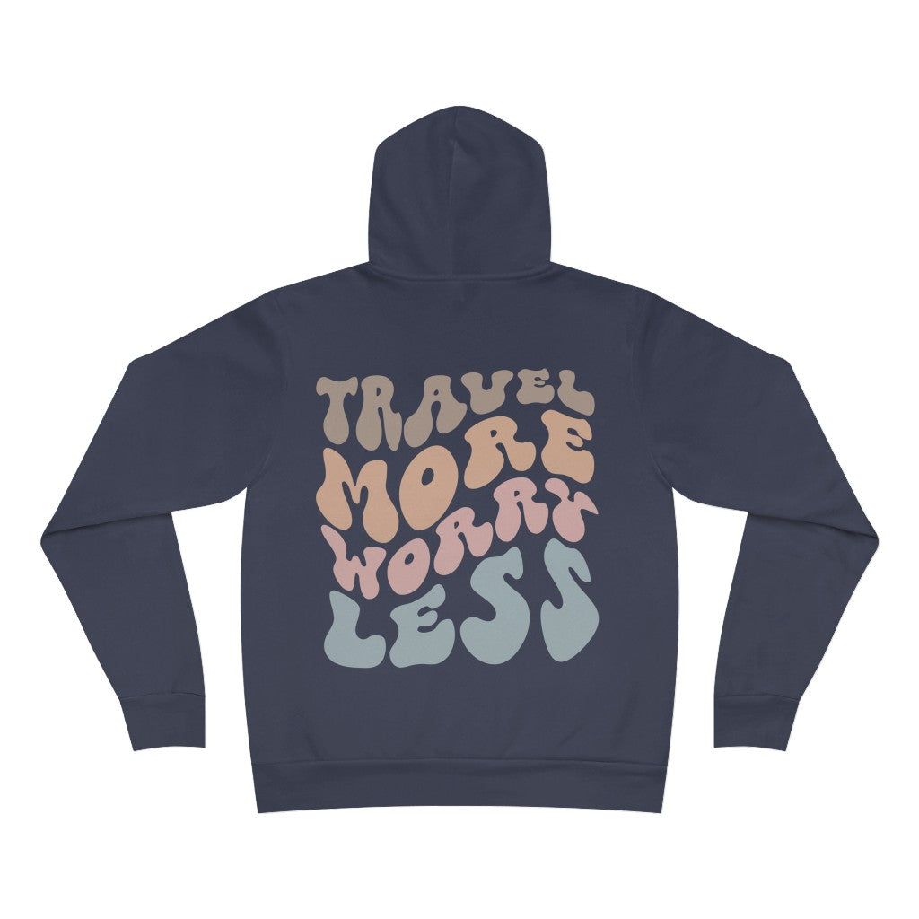 Sponge Fleece Pullover Slogan Hoodie - Travel More Worry Less